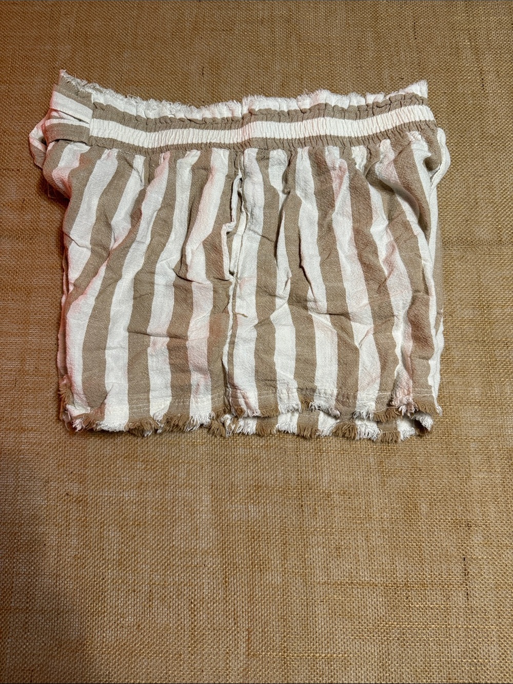 Striped Tan and White Women's Drawstring Shorts - Picture 4 of 5